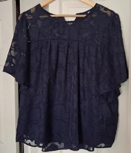 Adreamly Clothing Co. Damen Größe Large dunkelblau Spitze Kurzarm Oberteil - Bild 1 von 3