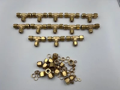Lot of 13  3/8  x  3/8 x1/4 Tube  Tee Brass Compression Fitting Plumbing Adapter - Image 1 of 4