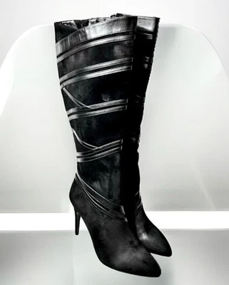 Giani Bini Women’s Donellah Black Wrapped Suede Leather Knee High Boots Sz 8 - Image 1 of 4