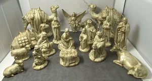 18-teiliges Vintage 70er Jahre GROßE Atlantic Form Krippe Set Elfenbein Braun Keramik Handbemalt - Bild 1 von 20