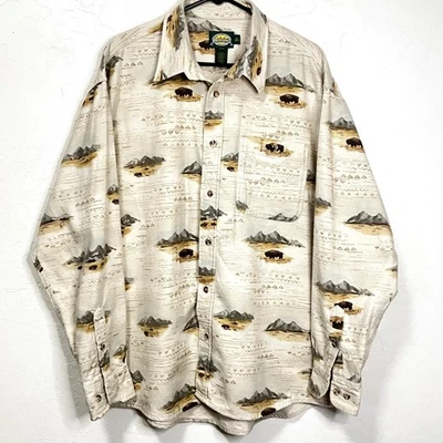 Camisa vintage Cabela's Southwestern Buffalo Mountain flanela botão para cima rústica GG - Imagem 1 de 4