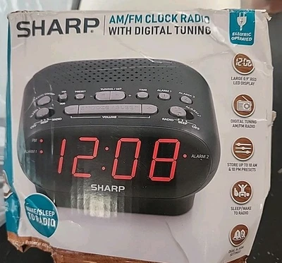 Sharp Digital Dual Alarm Clock with AM/FM Radio LED Display - Image 1 of 2