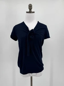 J.CREW Womens Blue 100% Cotton Short Sleeve Sweater S Tie Collar - Picture 1 of 6