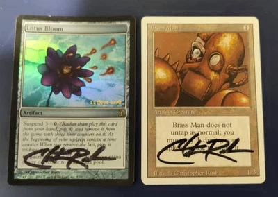 MTG FOIL LOTUS BLOOM  Promo and Brass Man signed - Image 1 of 2