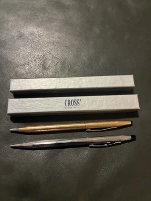 LOTE DE 2 bolígrafos y lápices plateados vintage Cross 1/20 oro 14K funcionando Foto 1 de 2