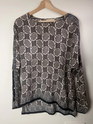 Gold Hawk Black Silk Top Size M Ladies Baroque Paisley Pattern Long Sleeve - Image 1 of 4