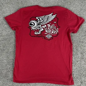 Harley-Davidson Shirt Mens Large Red Roll Yer Own Graphic Slim Fit Biker Tee - Picture 1 of 9