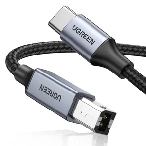 UGREEN USB B to C 6 FT Printer Cable, Nylon B C 6.6 FT, Silver - Afbeelding 1 van 9