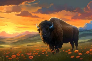 Bison Buffalo Nature Sunset Landscape Home Decor Wall Art Canvas Prints Painting - Picture 1 of 10