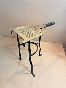 Antique 18th C 1800 primitive wrought iron brass fireplace Tall hearth Trivet - Picture 1 of 13