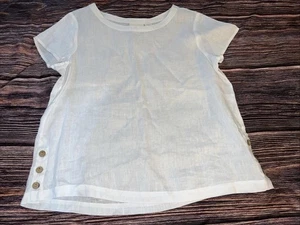 Cynthia Rowley White 100% Linen Short Sleeve Blouse With Button Accents Size M - Picture 1 of 18