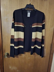 Wunderschöner *SAG HARBOR* Damen Pullover gestreift glänzend metallic 2 in 1 Gr. L Neu ohne Etikett - Bild 1 von 4