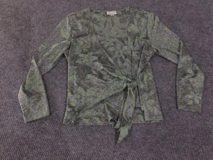 Blusa elástica Coldwater Creek envolvente para mujer grande verde azul floral con lazo en la cintura - Imagen 1 de 12