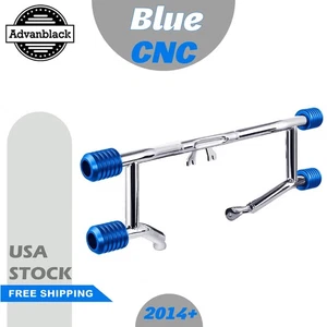 Blue CNC ProTek Front High Way Peg Two Step Crash Bar For Harley 2014+ - Picture 1 of 7