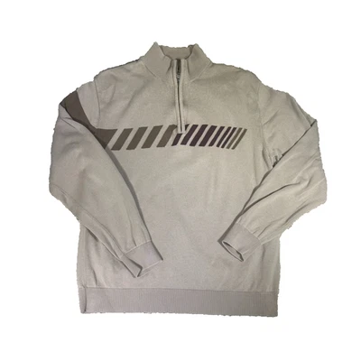 Cutter & Buck Quarter Zip Sweater Men’s Small Beige Geometric Knit Pullover - Image 1 of 4