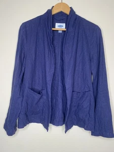 Old Navy Women Size Medium Blazer Blue Linen Open front Lapel Open Front - Picture 1 of 15