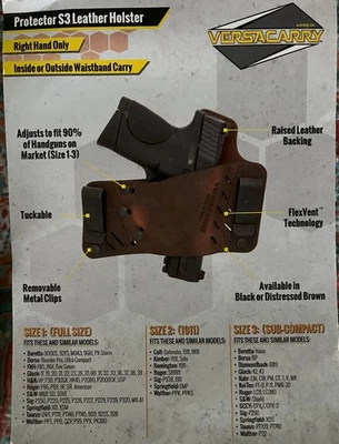 Versacarry Protector S3 IWB/OWB HolsteAdjusted подходит для 90% пистолетов под правую руку - Изображение 1 из 4
