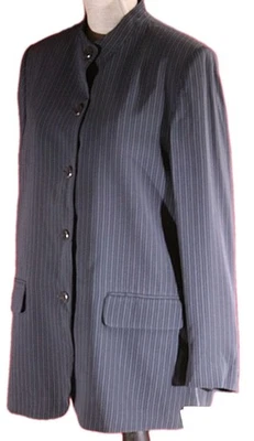 Traje Liz Claiborne Nuevo con Etiquetas Talla 16 Negro Suave + Azul Pin Rayas Chaqueta y Pantalones Rayón Foto 1 de 4