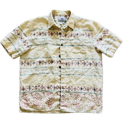 The Territory Ahead 100% Linen Men's Casual Button-Down Shirt XL Leaf Diamond - Image 1 of 3