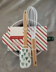 Cook with Color Happy Holidays 3 Piece Baking Set With Ceramic Bowl Green NEW - Picture 1 of 6