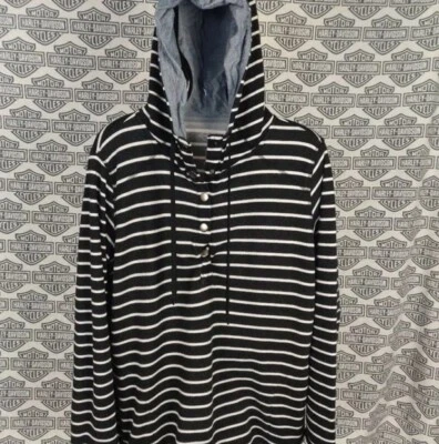 Sudadera con capucha de microfibra de 1/4 botón para mujer St. John's Bay suéter a rayas negro grande Foto 1 de 3