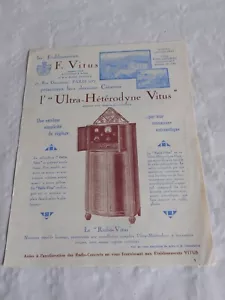 Vintage Radio Katalog Ets Vitus Paris Typ F4 Ultra heterodyne Mondial 2 1928 - Bild 1 von 3