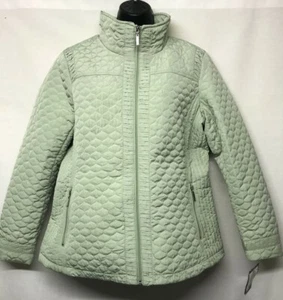 CHAQUETA Para mujer Mangas Largas Cremallera Completa Acolchada Verde Cuello Simulado Chaqueta Talla L C5C - Imagen 1 de 12