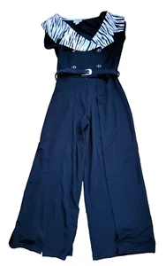 Vintage JOSEPH RIBKOFF BLACK WHITE WIDE-LEG PALAZZO JUMPSUIT size 14 RRP£269 NEW - Picture 1 of 16