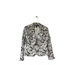 Giacca blazer Insight donna taglia 8 panna nero stampa cravatta chiusura davanti - Foto 1 di 9