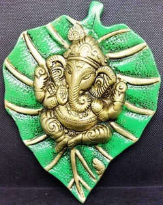 Ganesh Wandbehang Ganpati Blatt Aluminium Metall mehrfarbig 18 cm Länge Größe - Bild 1 von 2