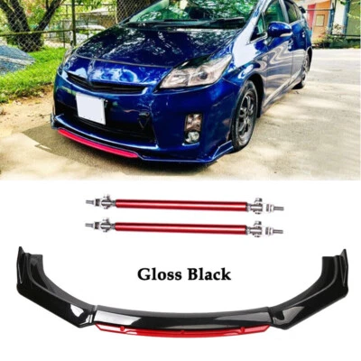 For Toyota Prius Prime Front Bumper Lip Splitter Spoiler Gloss Black Red Strut R Foto 1 de 4