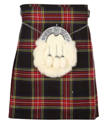 THE SCOTLAND KILT COMPANY Nuovo kilt acrilico scozzese tartan matrimonio nero Stewart 5 iarde taglia 30-54 pollici