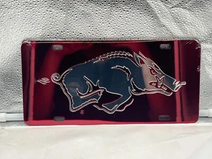 Arkansas Razorbacks NCAA Red Mirrored Laser Cut License Plate Craftique - Picture 1 of 1