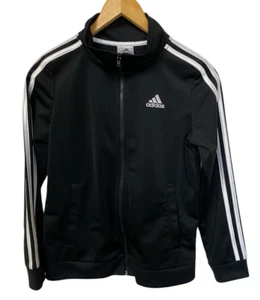 Adidas Zip Up Track Jacket Size M 10/12 Black Thee Stripes - Picture 1 of 10
