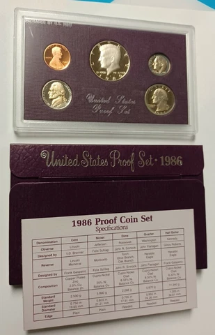 1986 US 5 Coin Clad Proof Set Complete w/ OGP & COA Cover