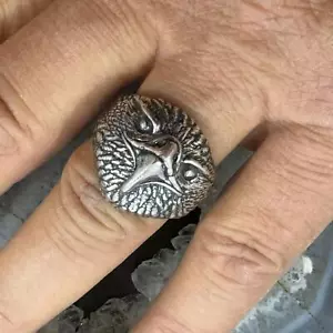 Carolyn Pollack Sterling Silver Engraved Eagle Head Various Sizes Ring For Men - Picture 1 of 10