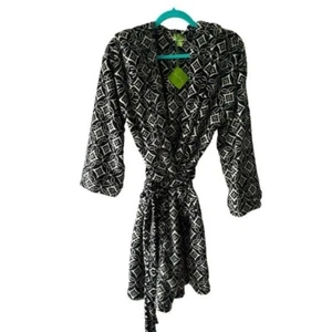 Accappatoio in pile con cappuccio Vera Bradley concerto nero bianco taglia small/medium nuovo con etichette - Foto 1 di 5