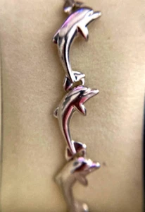Pulsera de plata de ley de delfines nadadores ~ 7 pulgadas - Imagen 1 de 11