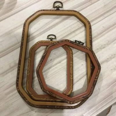 Embroidery & Cross Stitch Frame - 3 Sizes Wood Look Rectangle or Octagon - Image 1 of 2