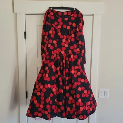 Black and Red Polka Dot Maxi Long Sleeve Dress Heavy Tulle Dancing Handmade - Image 1 of 4