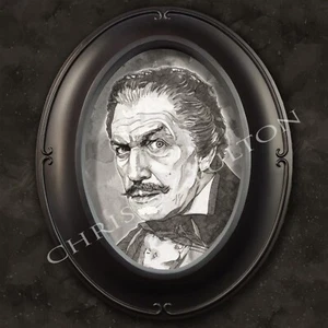Impresión artística enmarcada de película de terror Vincent Price firmada por Chris Oz Fulton - Imagen 1 de 2