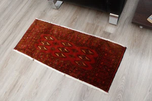 1x3 geometrischer Vintage traditioneller roter Wollteppich handgeknüpfter orientalischer Bereich - Bild 1 von 12