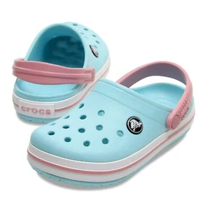 CROCS Toddler Girls Size 8 Slip on Shoes blue Pink Donald Duck Daisy Charms Kid - Picture 1 of 9