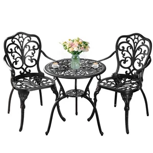 3Piece Bistro Set with 1.97"Umbrella Hole,Aluminum Bistro Table and Chair Set 2 - Picture 1 of 10