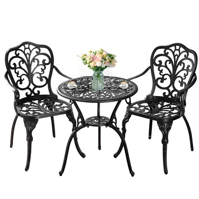 Juego de 3 piezas de patio con orificio para sombrilla de 1,97", juego de mesa y silla de bistró de aluminio 2 Foto 1 de 4