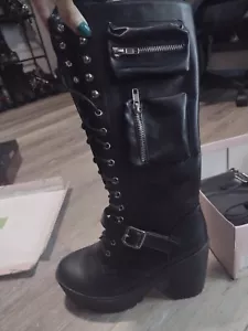 Essex Glam gothic Black Boot Heel with pockets - Picture 1 of 7