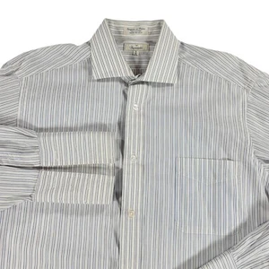 Faconnable Dress Shirt Mens 4/16L White Blue Stripe Cotton French Cuff USA Made - Picture 1 of 9