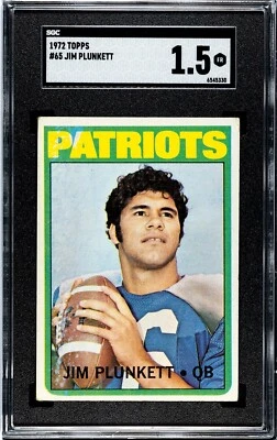 1972 年 Topps - Jim Plunkett (RC) - 新秀 - #65 - SGC 1.5 FR - 流行 1 - 爱国者队 — 第 1/2 张图片
