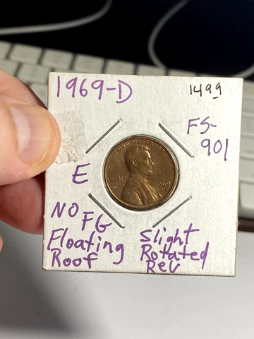 1969 D United States 1 Cent Error Coin - Floating Roof, Rotated Reverse, No FG Cover