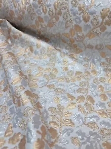 Silver Gold Silk/Metallic Floral Flowers Brocade Jacquard Fabric By The Yard  - Picture 1 of 11